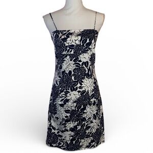 WHITE HOUSE BLACK MARKET Spaghetti Straps Mini Dress Floral Pattern BLK/WHT SZ 6